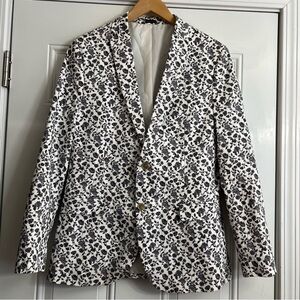 Black and White Floral 40R Slim Cotton Blend Blazer by J Ferrar